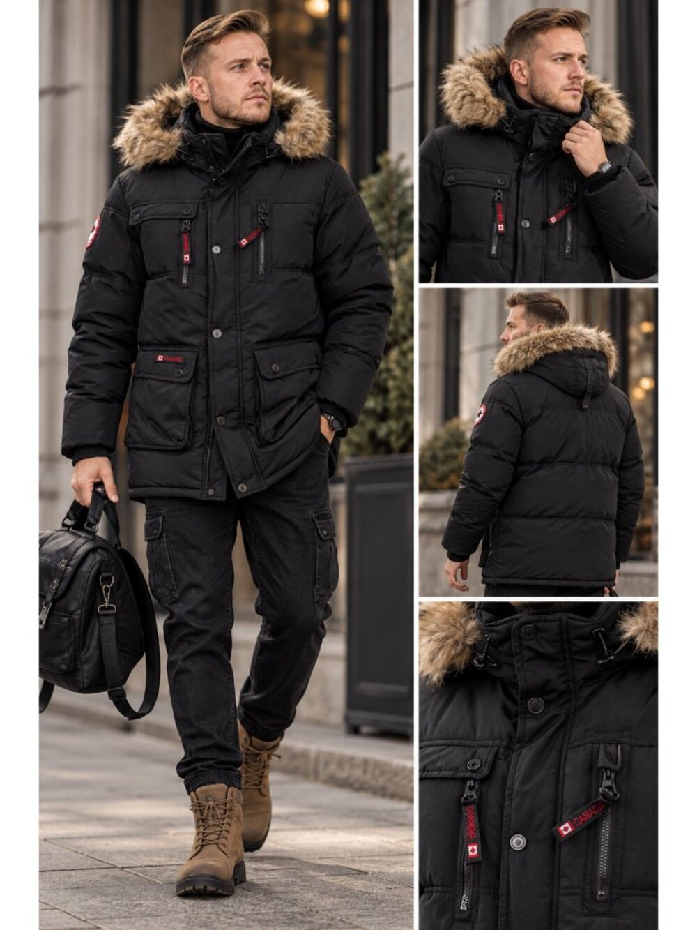Canada Weather Gear Men’s 3XL Black Puffer Parka Faux Fur Hood Winter Coat NWT